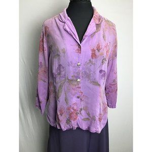 Faded Flower Print, Rayon Button Front Top